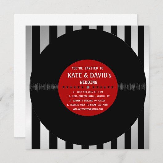 Retro Vinyl Record l Modern Weddenschap Kaart (Voorkant / Achterkant)