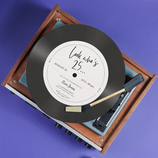 Retro vinyl record look who’s 25, 25th birthday  kaart
