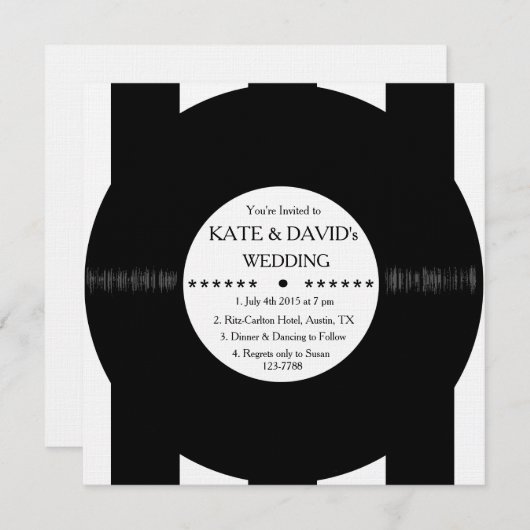 Retro Vinyl Record Modern Chic Wedding Invites Kaart (Voorkant / Achterkant)