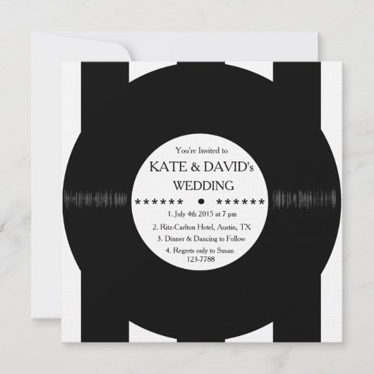 Retro Vinyl Record Modern Chic Wedding Invites Kaart (Voorkant)