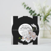 Retro Vinyl Record Modern Orchids Birthday Invites Kaart (Staand voorkant)