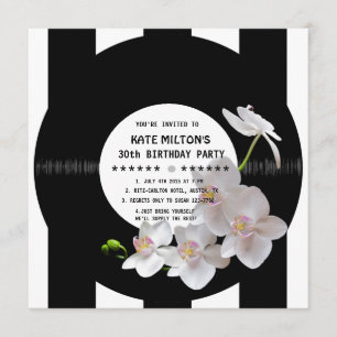 Retro Vinyl Record Modern Orchids Birthday Invites Kaart