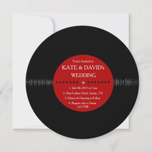 Retro Vinyl Record Modern Wedding Invites Kaart (Voorkant)
