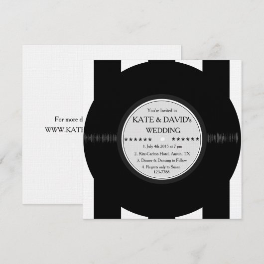 Retro Vinyl Record Moderne Chic Wedding Invites Kaart (Voorkant / Achterkant)