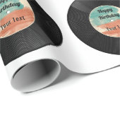 Retro Vinyl Record Music Birthday Party Cadeaupapier (Rol Hoek)