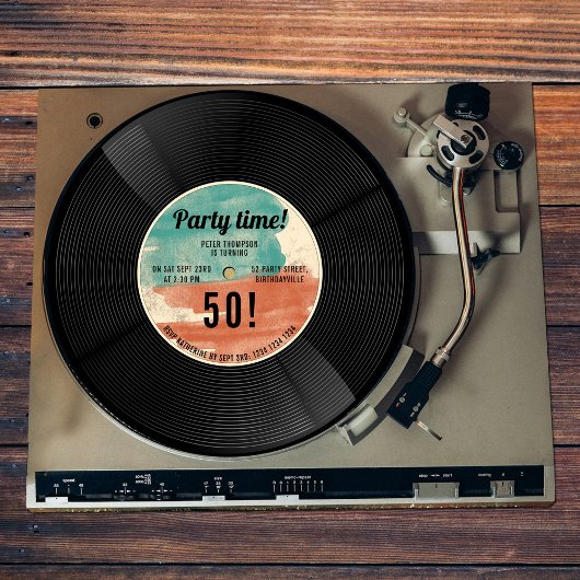Retro Vinyl Record Music Birthday Party Invitation Kaart