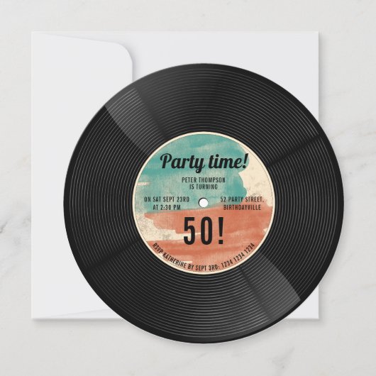 Retro Vinyl Record Music Birthday Party Invitation Kaart (Voorkant)