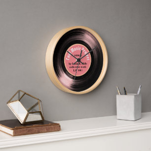 Retro Vinyl Record Muziek Uur Roze