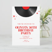 Retro Vinyl Record Muziek Verjaardag Bash in Rood Kaart (Staand voorkant)