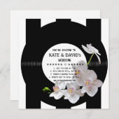 Retro Vinyl Record Orchids Modern Wedding Invites Kaart (Voorkant / Achterkant)