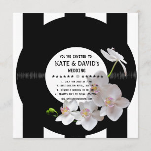 Retro Vinyl Record Orchids Modern Wedding Invites Kaart