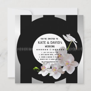 Retro Vinyl Record Orchids Modern Wedding Invites Kaart