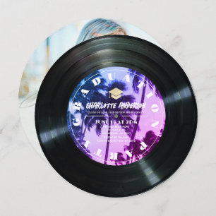 Retro Vinyl Record Palm Tree Foto Afstuderen Kaart