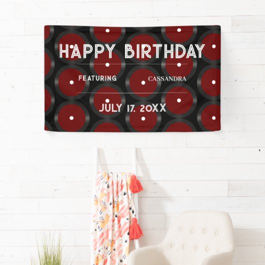 Retro Vinyl Record Patroon Gelukkig Verjaardagsfee Spandoek (Insitu)