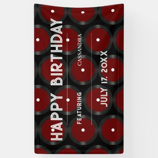 Retro Vinyl Record Patroon Gelukkig Verjaardagsfee Spandoek (Verticaal)