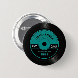 retro vinyl record pin knop ronde button 5,7 cm