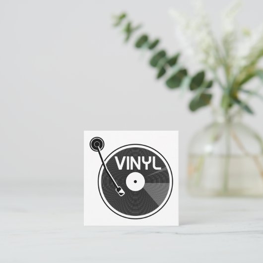 Retro Vinyl Record Platenspeler Vierkante Visitekaartje (Staand voorkant)