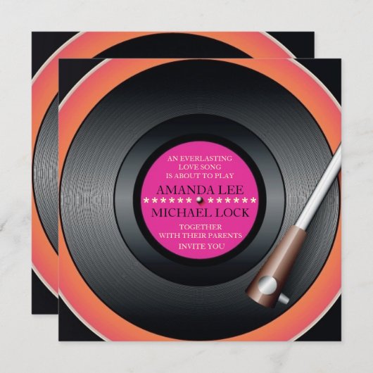 Retro Vinyl Record Player/Modern Wedding Invites Kaart (Voorkant / Achterkant)
