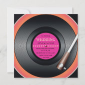 Retro Vinyl Record Player/Modern Wedding Invites Kaart (Achterkant)