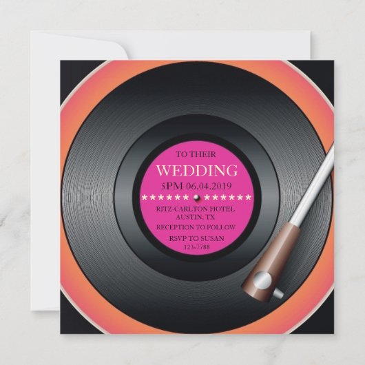 Retro Vinyl Record Player/Modern Wedding Invites Kaart (Achterkant)