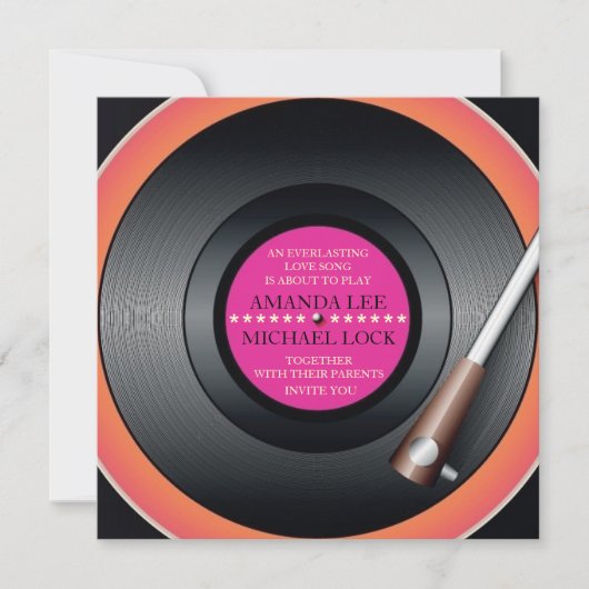 Retro Vinyl Record Player/Modern Wedding Invites Kaart (Voorkant)