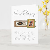 Retro Vinyl Record Player Photo Personalized Kaart (Gele Bloem)