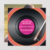 Retro Vinyl Record Player slaat de datum op Kaart (Voorkant / Achterkant)