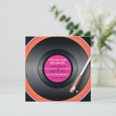 Retro Vinyl Record Player slaat de datum op Kaart (Staand voorkant)