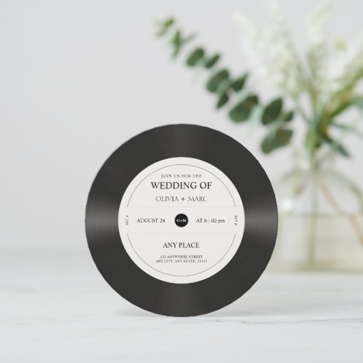 Retro vinyl record QR code wedding Kaart (Staand voorkant)