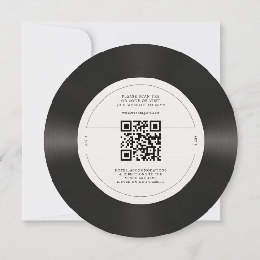 Retro vinyl record QR code wedding Kaart (Achterkant)