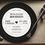 Retro Vinyl Record QR Weddenschap Kaart<br><div class="desc">Maak kennis met de perfecte uitnodiging voor muziekliefhebbers en liefhebbers - onze huwelijksuitnodiging Vinyl Record! Deze unieke uitnodiging is ontworpen om eruit te zien als een klassiek vinylrecord, compleet met groeven en een label dat kan worden aangepast met je trouwgegevens. De voorzijde van de uitnodiging bevat een prachtige illustratie van...</div>