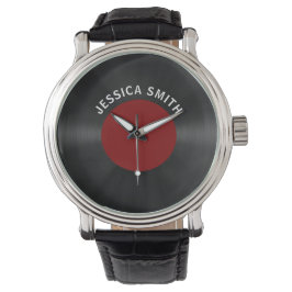  Retro Vinyl Record (rood) gepersonaliseerd Horloge