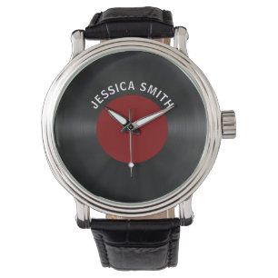  Retro Vinyl Record (rood) gepersonaliseerd Horloge