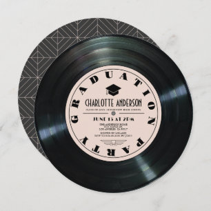 Retro Vinyl Record Roze Afstuderen Kaart