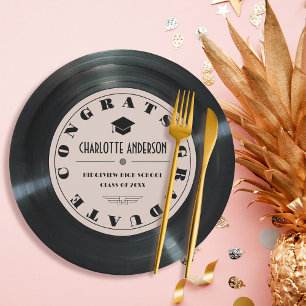 Retro Vinyl Record Roze Afstuderen Papieren Bordje