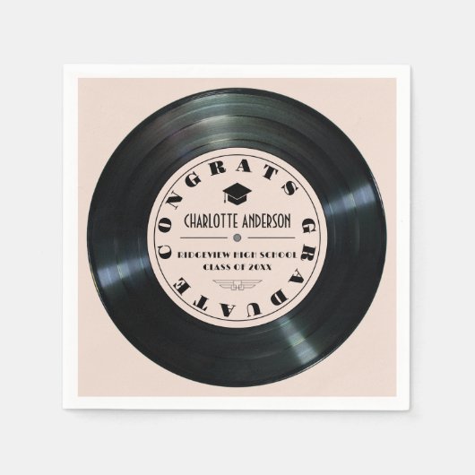 Retro Vinyl Record Roze Afstuderen Servet (Voorkant)