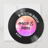 Retro Vinyl Record Roze Sinaasappel Disco Ball Bru Kaart (Voorkant)