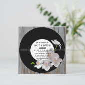Retro Vinyl Record Rustic Country Wedding Invites Kaart (Staand voorkant)