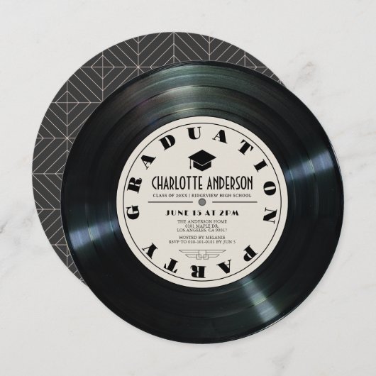 Retro Vinyl Record Tan Afstuderen Kaart (Voorkant / Achterkant)