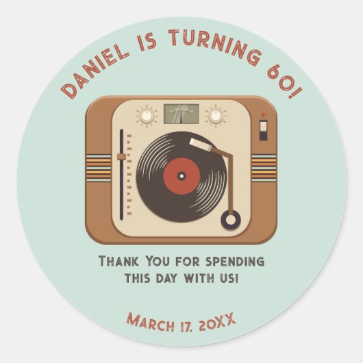 Retro Vinyl Record Thank You Round Stickers (Voorkant)