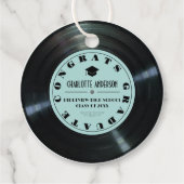 Retro Vinyl Record Turquoise Afstuderen Bedankjes Labels (Voorkant)