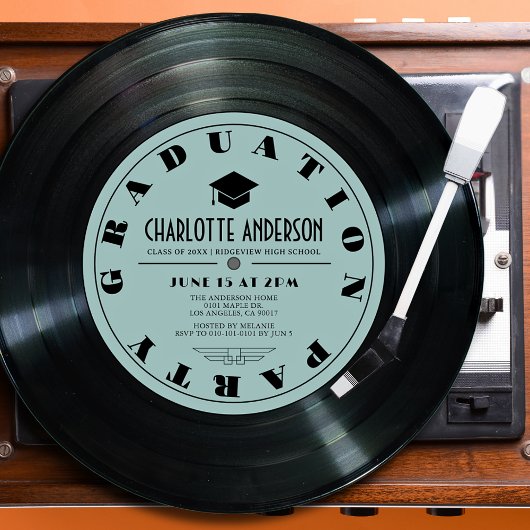 Retro Vinyl Record Turquoise Afstuderen Kaart