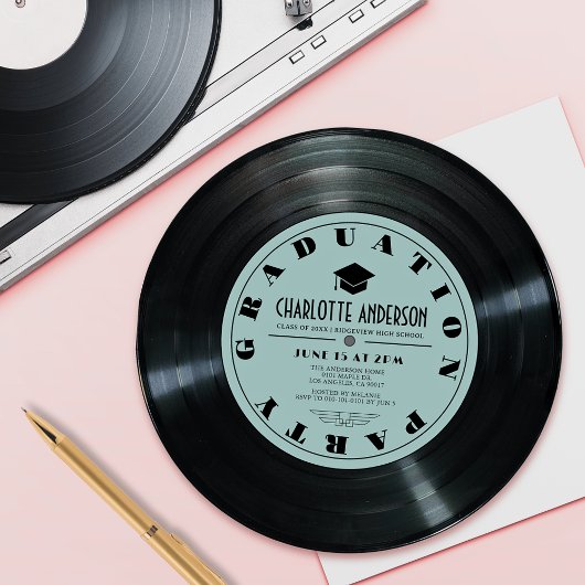 Retro Vinyl Record Turquoise Afstuderen Kaart