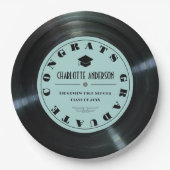 Retro Vinyl Record Turquoise Afstuderen Papieren Bordje (Voorkant)