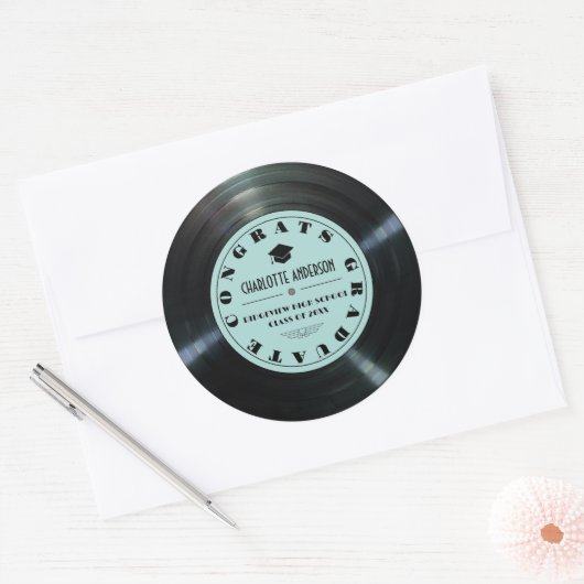 Retro Vinyl Record Turquoise Afstuderen Ronde Sticker (Envelop)