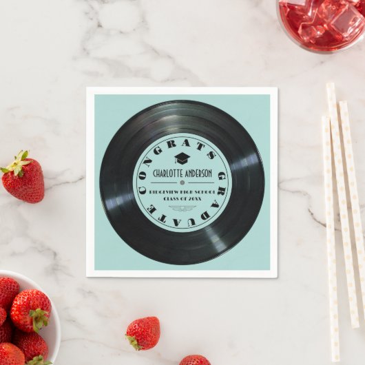 Retro Vinyl Record Turquoise Afstuderen Servet (Insitu)