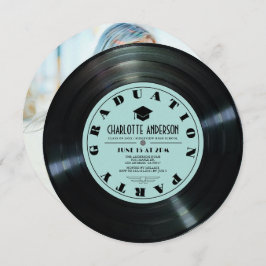 Retro Vinyl Record Turquoise Foto Afstuderen Kaart