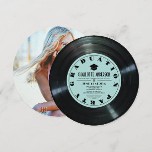 Retro Vinyl Record Turquoise Foto Afstuderen Kaart