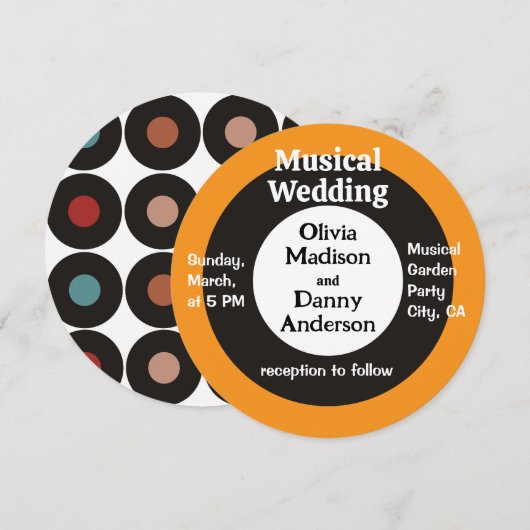  Retro Vinyl Record Unieke Musical Wedding Kaart (Voorkant / Achterkant)