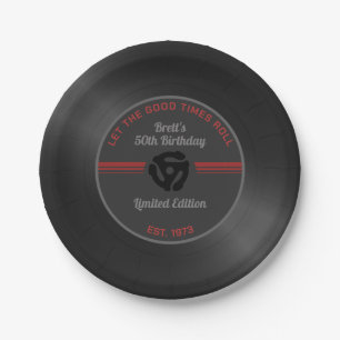 Retro Vinyl Record Verjaardagsfeestje Papier Borde Papieren Bordje